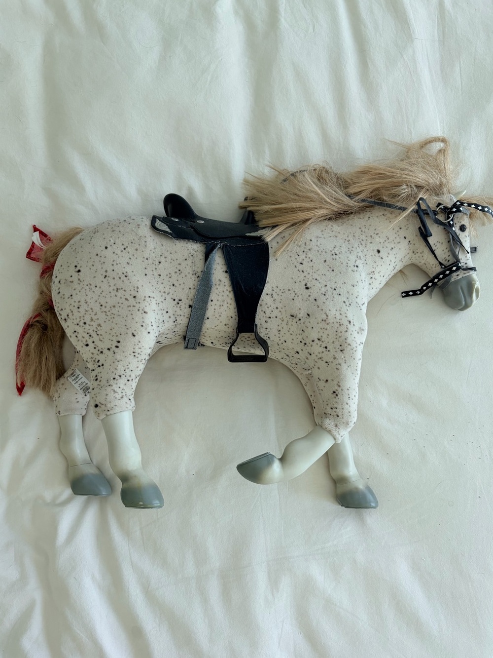 American Girl Retired 2013 Picasso Speckled White & Blonde Horse w Black Saddle